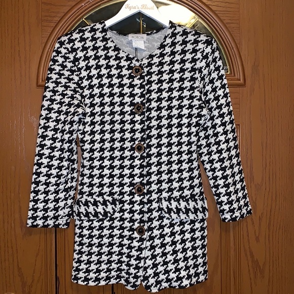 Vintage Morgin Black & White Houndstooth Print Button Front Blazer Dress Coat - Picture 2 of 16